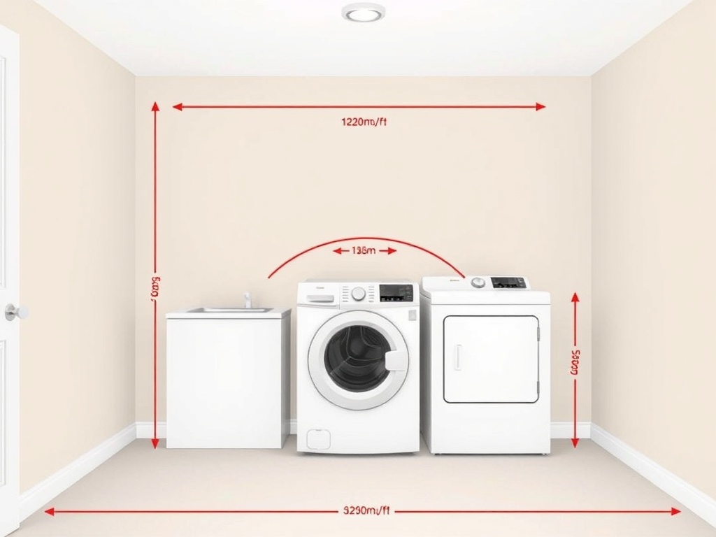세탁실 치수를 측정할 때 고려해야 할 여유 공간 표시도